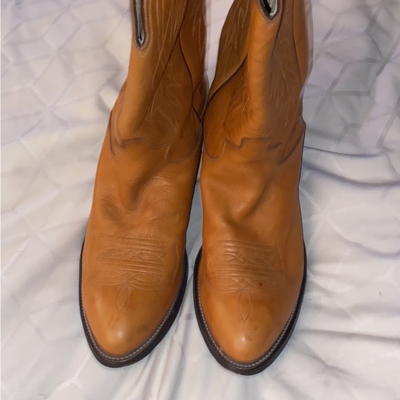 Justin Camel Doeskin Leather Western Cowboy Boots 7 - Picture 4 of 5